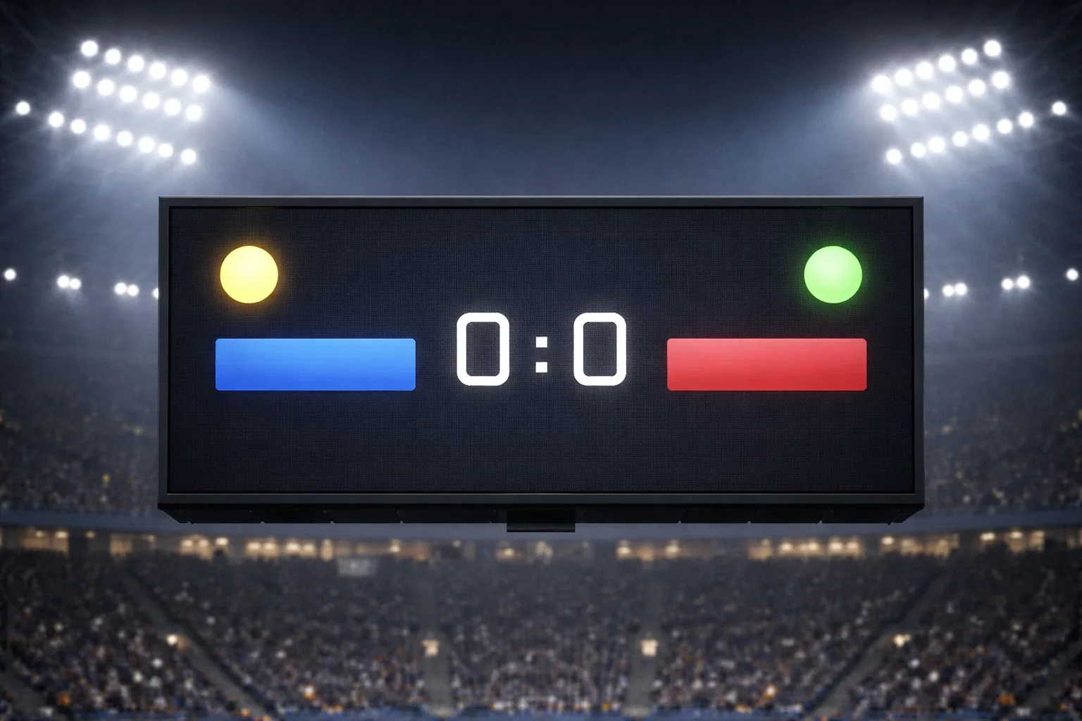Marcador electrónico de estadio mostrando resultado de partido de fútbol