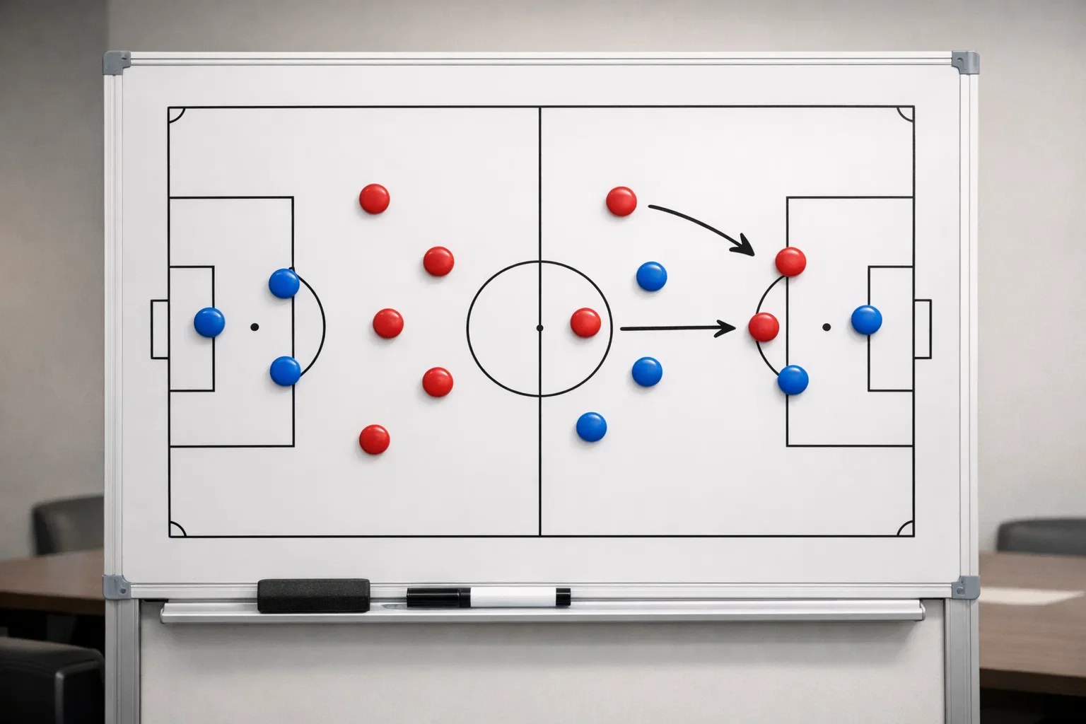 Pizarra con ejemplos de líneas de hándicap y marcadores de fútbol